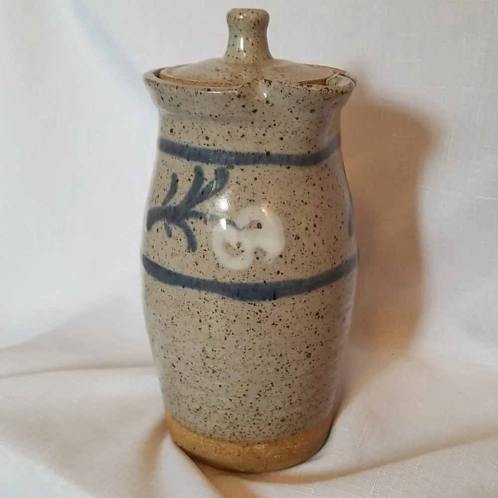 Vintage Handcrafted Ceramic Vase with Blue and Brown Accents